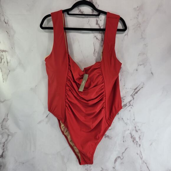 J Crew Swim 24 3X Red One Piece Square Neck Ruched Bikini Coverage - Picture 11 of 14